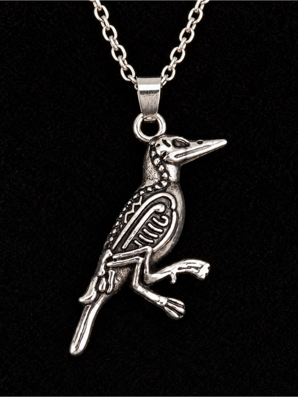 Silvertone Etched Bird Pendant Necklace